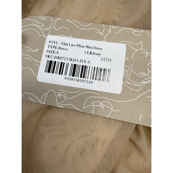 Meshki Elda Lace Plissè Dress Ivory Lace NWT Size Small Bodycon Maxi Wedding - Picture 10 of 10
